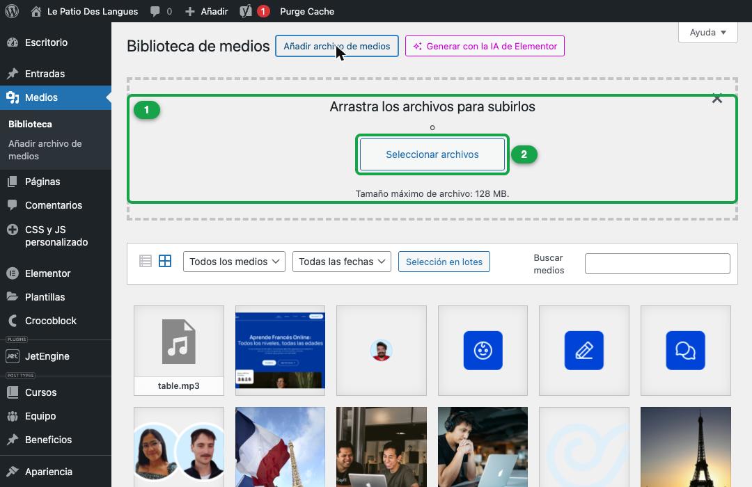 Recuadro para arrastrar archivos